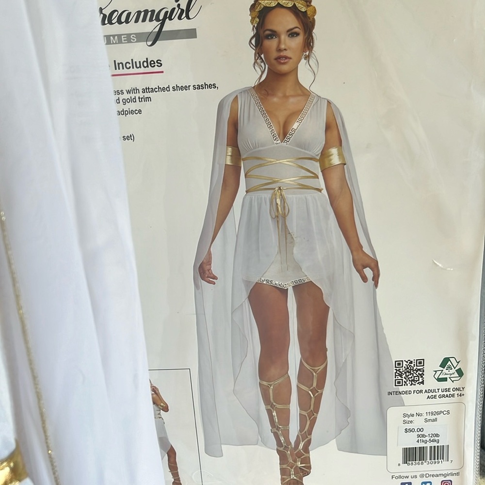 Venus Halloween costume 3 piece set: dress, headpiece, arm bands SIZE SMALL